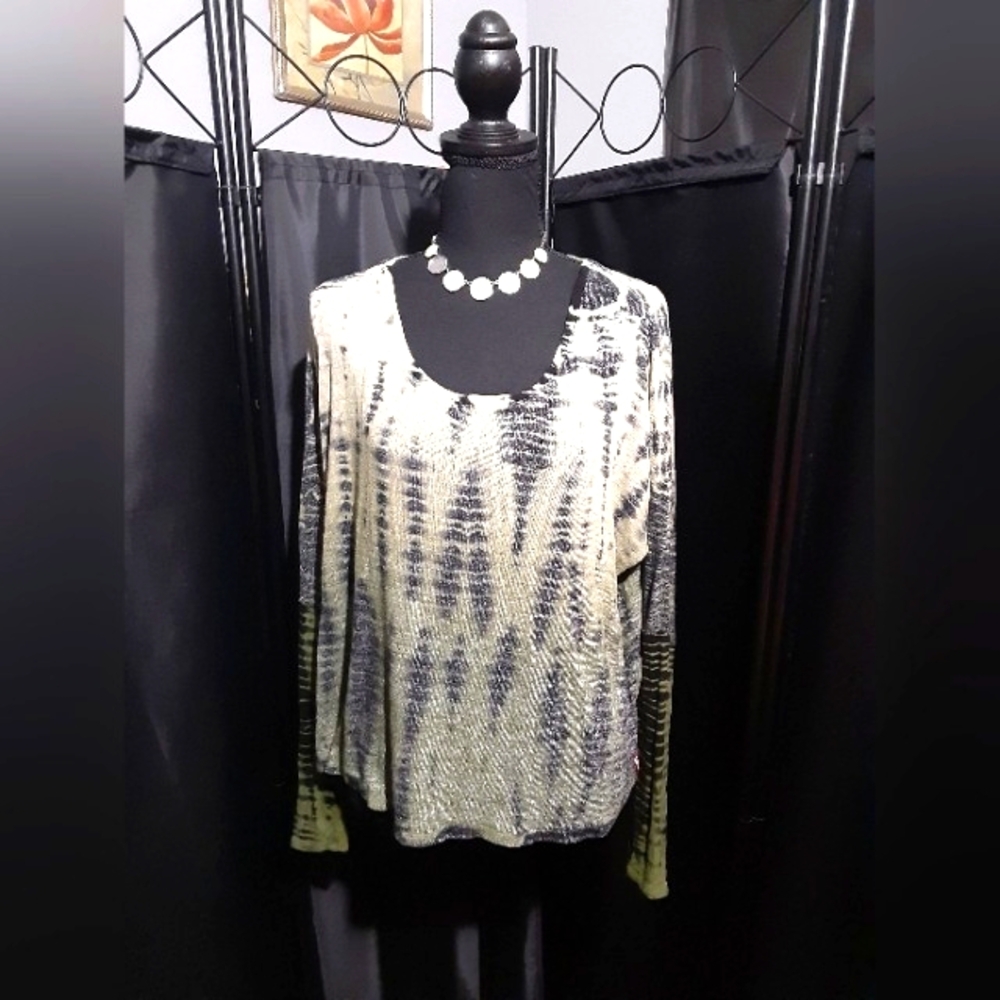 Hard Tail Black and Cream Tie-Dye Sweater Top Long Sleeve Women's Size S Casual
